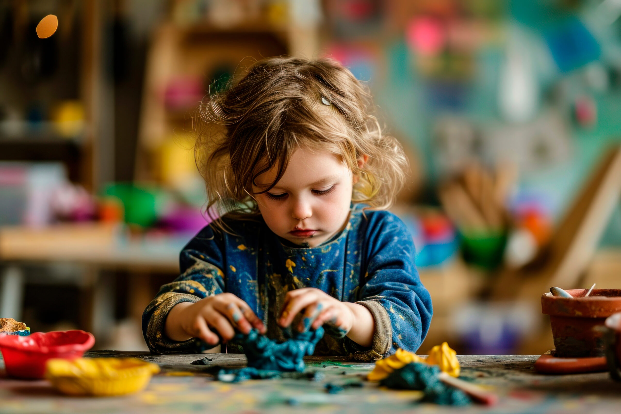 a child playing with clay, their imagination at work as they craft simple figures